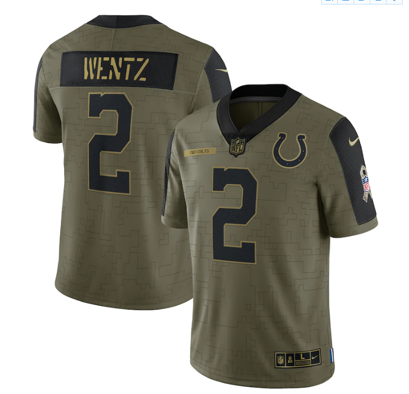 Men's Indianapolis Colts #2 Carson Wentz 2021 Olive Salute To Service Limited Stitched Men's Indianapolis Colts #2 Carson Wentz 2021 Olive Salute To Service Limited Stitched